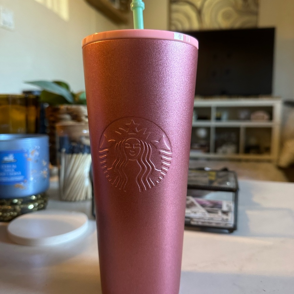 Starbucks Pink Metallic Tumbler with Mint Straw